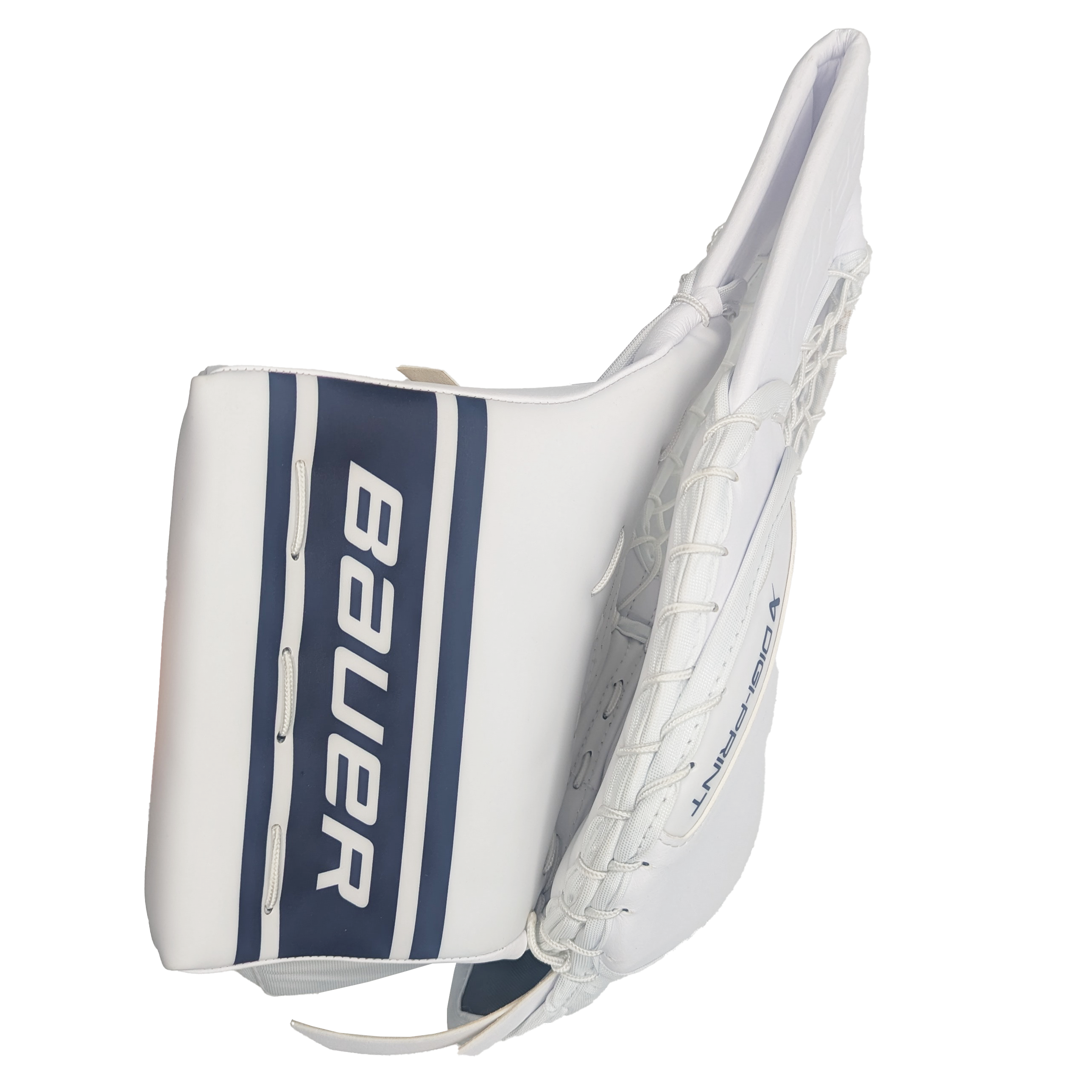 Bauer Vapor Hyperlite - Nouveau gant de gardien senior Pro Stock (blanc/bleu marine)